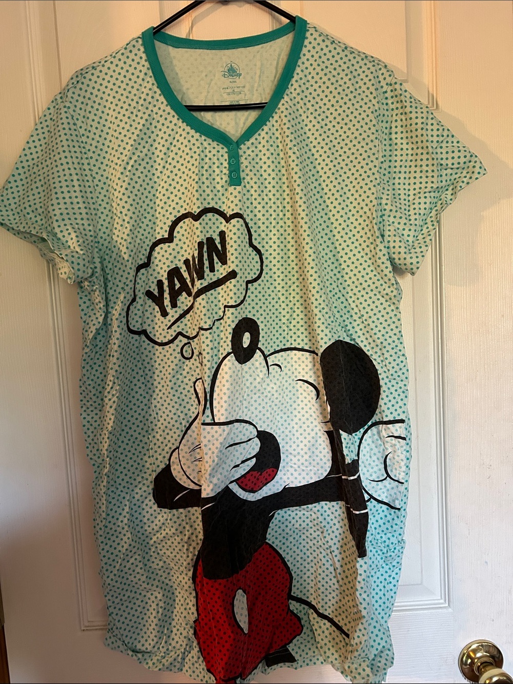 Disney Mint Polka Dot Mickey 'Yawn' Short Sleeve Tee